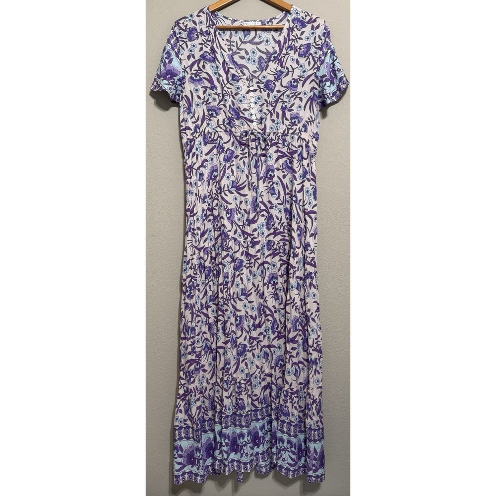 R Vivimos Maxi Tiered Dress XL Purple Floral Boho Cottagecore Peasant